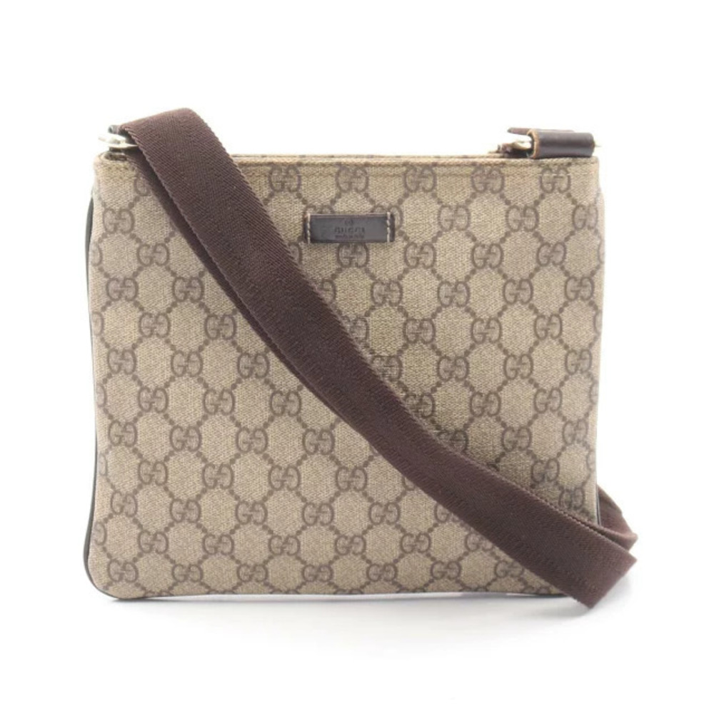 Gucci GG Supreme Shoulder Bag Canvas Leather Beige Cream Brown